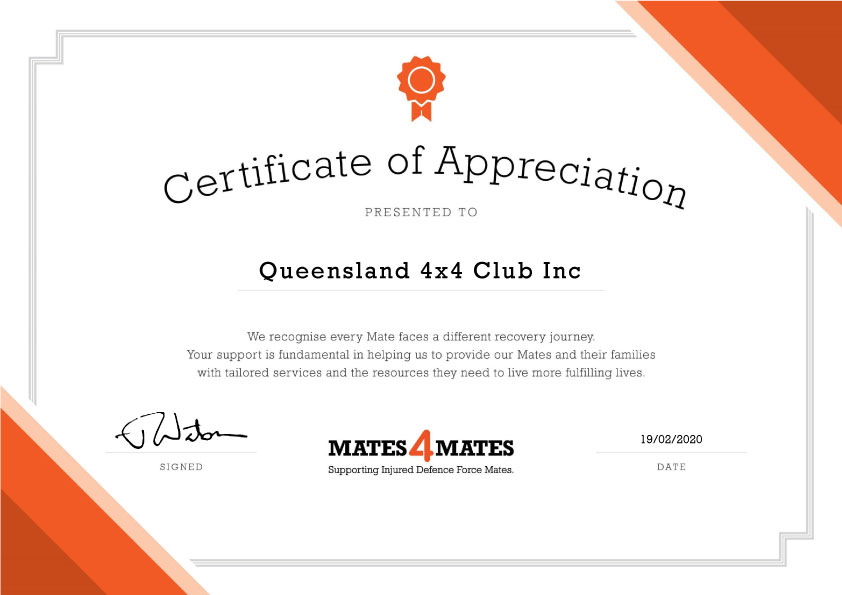 Mates4Mates Certificate of Appreciation 2019